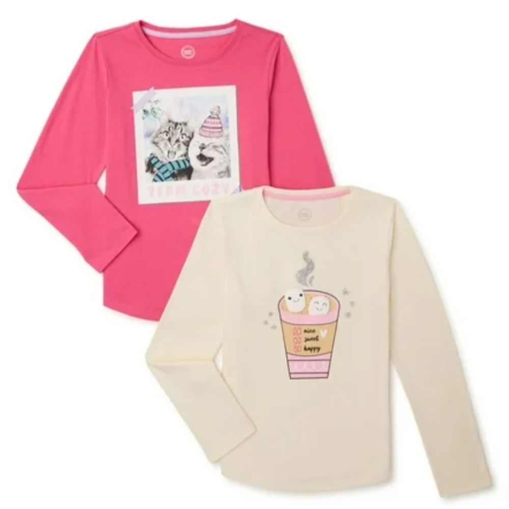 Pink and Cream Long Sleeve Graphic Tees